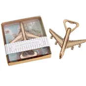 12 Gold Airplane Beer/Wine Bottle Opener Favors