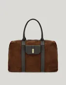 Brown suede weekend bag with tumbled calfskin inserts