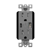 15 Amp Duplex Decorator Receptacle With Dual USB Type C/A Charger | 125VAC | Enerlites 61501-TR2USB-1A1C
