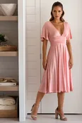 Baby Pink Midi Dress With Short Sleeves