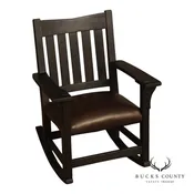 Antique Gustav Stickley Mission Oak V Back Rocking Armchair