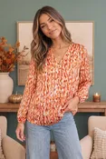 Amber Abstract Print Long Sleeve V-Neck Blouse