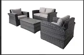 LUNA WICKER ALUMINUM LOVESEAT GROUP WITH SUNBRELLA CAST SILVER CUSHIONS