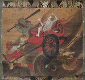 17th C. Japanese Antique Scroll Painting “Carriage to Hell”