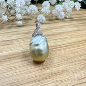 14K White Gold & Diamond Baroque South Sea Pearl Pendant