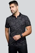 Black Knit Polo Print Shirt | Men's