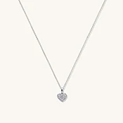 18K White Gold Dainty Pave Diamond Puffy Heart Pendant Necklace — Zoland