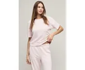 Barefoot Dreams Brushed Fleece Short Sleeve Dropped Shoulder Pullover Pink Sand