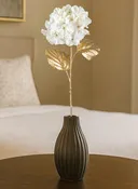 26" White Hydrangea Stem with Gold Leaves, Pack of 12