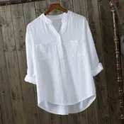 100% Cotton White V-Neck Blouse