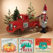 42"L Solar Lighted Metal and Wood Antique Red Truck w/ 3 Season Magnets