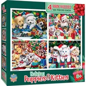 4-pack Holiday Puppies and Kitties 100PC puzzle