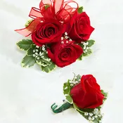 Brilliantly Red Rose Corsage and Boutonniere