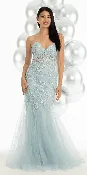 3D Floral Mesh Strappy Back Mermaid Dress with Godets