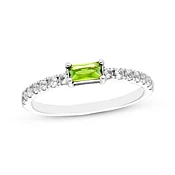 Baguette-Cut Peridot & White Lab-Created Sapphire Ring Sterling Silver