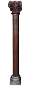 Antique British Indian Teak Column w Carved Musicians