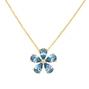 14K & 18K White Gold Pear Cut Blue Diamond Flower Necklace 1.34ct