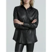Lightweight Faux Leather Oversized Button Down