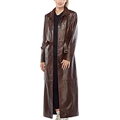 Buttoned Long Women Genuine Leather Coat