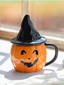 Ceramic Coffee Cup Jack-o'-Lantern w/ Hat Topper