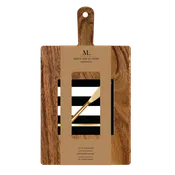 14x8" Acacia Board w/ Handle Gold Spreader, Cordoba Napkin