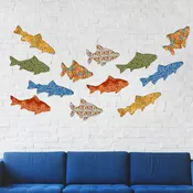 12-Piece Set of Fish Wooden Wall Decor by G. Debrekht - Coastal Sea Life Decor - G985342S12