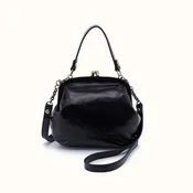 Alba Frame Crossbody In Polished Leather - Black