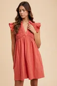 AnnieWear Popcorn Smocked Babydoll Mini Dress