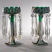 A Fine Pair of Green Overlay Bohemian Glass Lusters