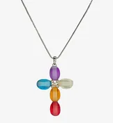 Multi-Color Acrylic Stone Cross Necklace — Old Mission Santa Barbara