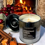 Christmas Cabin-Holiday Candle-Rustic Tin with Lid-Wood Wick