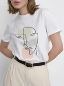 Abstract Face Graphic Casual Round Neck T-Shirt