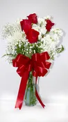 4 Rose Bud Vase with White Stalk and Spider Mums