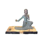 “A Lady with her Birds” French Art Deco Bronze and Marble Sculpture Signed by Listed Artist M. Secondo
