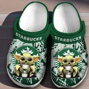 Baby Yoda Starbucks Crocs – Grogu Drinking Coffee Green Shoes – Funny Star Wars Gift