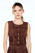 AKIA SUEDE BUTTON-DOWN TOP