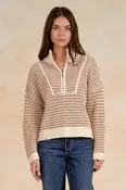 1/4 Zip Open Knit Sweater - Natural