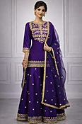 Art Silk Violet Purple Georgette Embroidered Bridal Sharara Salwar Suit