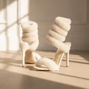 Black Faux Fur Wrap Stiletto Sandals – High Heel Evening Sandals