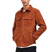 Basic Brown Button Down Multi Pockets Men Suede Leather Jacket