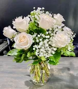 12 Long Stem White Roses Arrangement