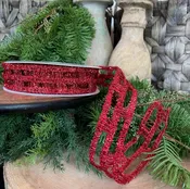1.5" x 10 YDS Glitter Chain Link Red Ribbon