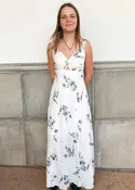 Blue & White Floral Print Eyelet Maxi Dress
