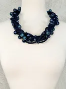 5 Strand Mixed Pearls on Cord Necklace, Navy/Navy