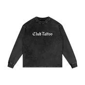 Club Tattoo Logo Acid Wash Oversize Long Sleeve T-Shirt