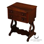 Antique American Empire Mahogany Lyre Form Two-Drawer Work Table