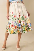A Beautiful Arrangement Ivory Multi Floral Cotton Midi Skirt