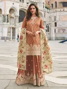 Chocolate Brown Jacquard Silk Heavy Embroidered Sharara Luxury Wedding Wear