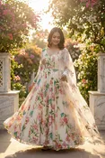 Celestial Flora - Floral Designer Organza Anarkali Gown – Palkhi Fashion