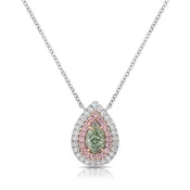 0.68ct “CHAMELEON” Fancy Grayish Yellowish Green Pear Diamond Pendant VS1 GIA